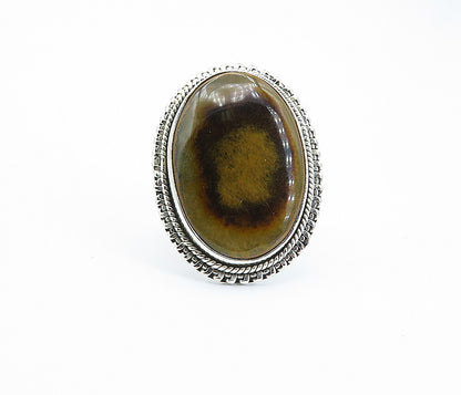 925 Sterling Silver  Cabochon Cut Brown Agate Oval Cocktail Ring Sz 9  RG8186