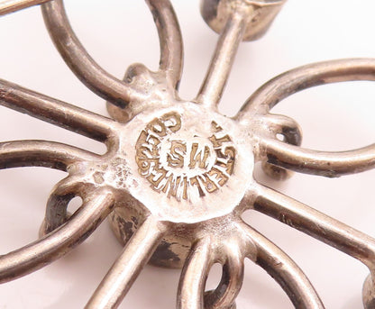 925 Sterling Silver Vintage Brooch Pin Designer Gemstone Cutout Flower  BP11422