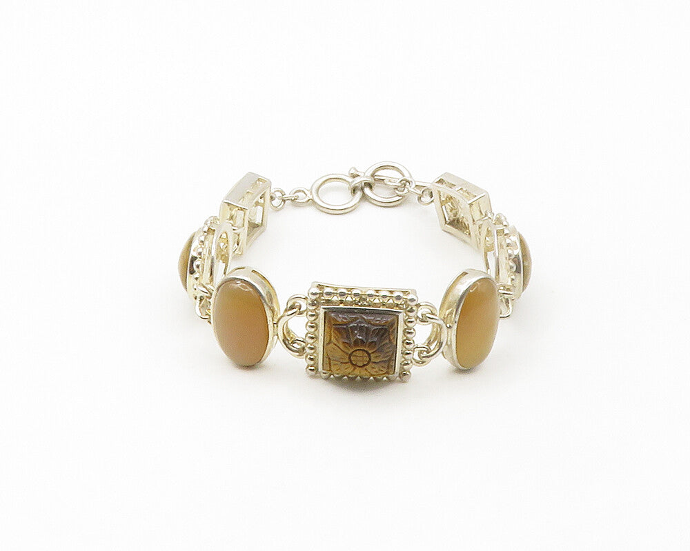 WHITNEY KELLY 925 Silver Vintage Jasper & Multi Stone Chain Bracelet BT6733