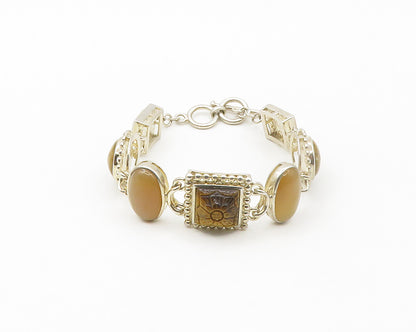 WHITNEY KELLY 925 Silver Vintage Jasper & Multi Stone Chain Bracelet BT6733