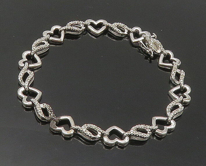 925 Sterling Silver  Genuine Diamonds Open Love Heart Chain Bracelet  BT6822