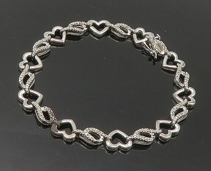 925 Sterling Silver  Genuine Diamonds Open Love Heart Chain Bracelet  BT6822