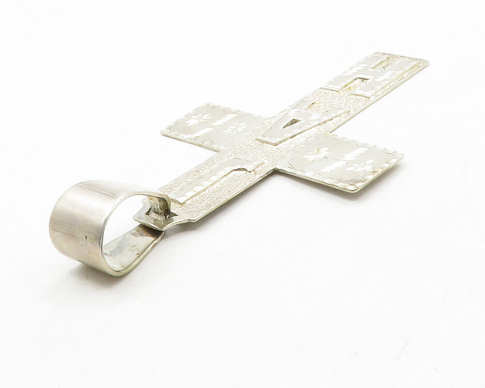 925 Sterling Silver  Vintage Shiny Etched JAH Religious Cross Pendant  PT10335