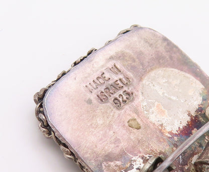 925 Sterling Silver Vintage Brooch Pin ISRAEL Antique Miniature Painting BP12490