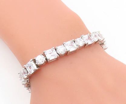925 Sterling Silver Sparkling Prong Set Cubic Zirconia Chain Bracelet BT3234