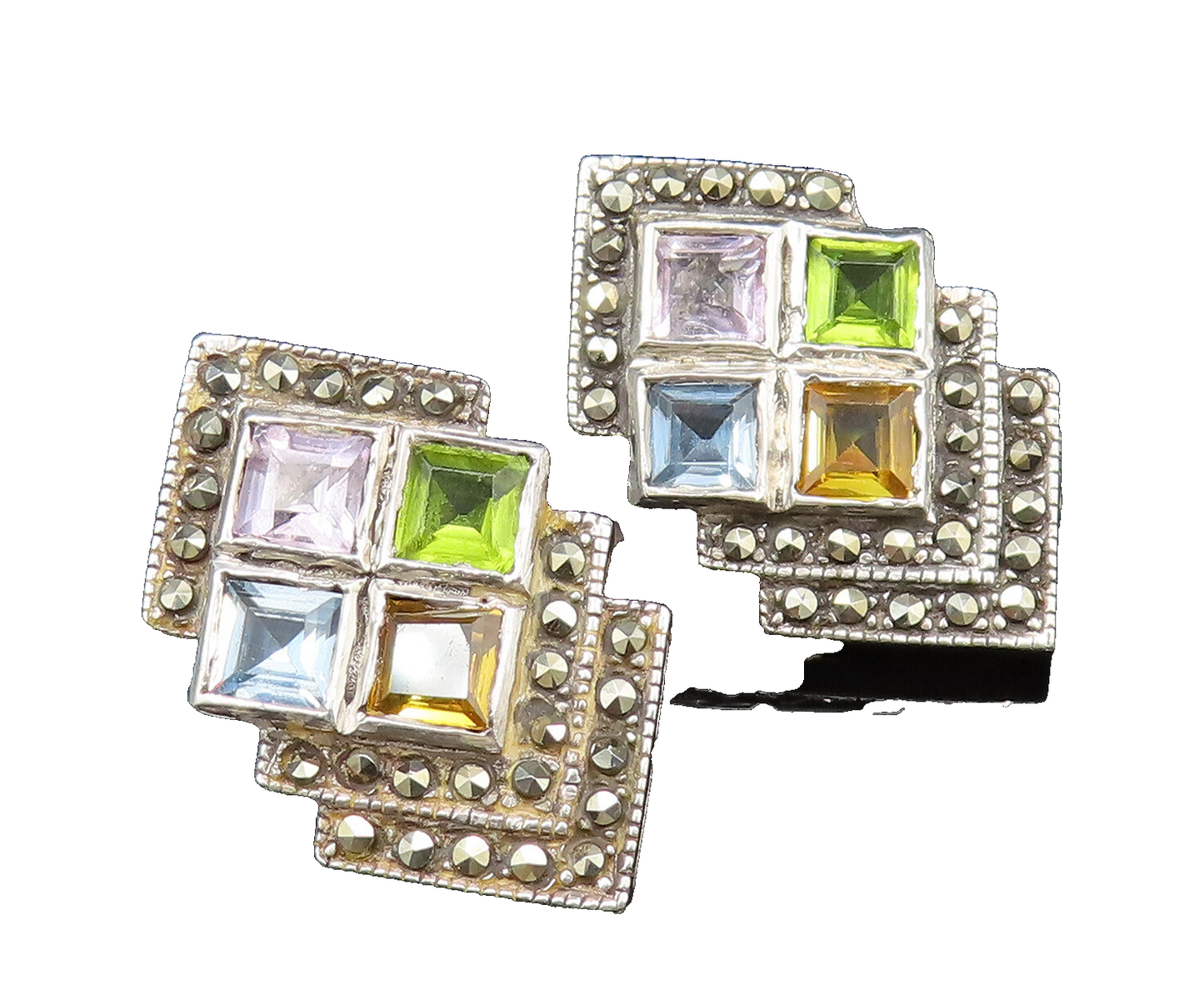 925 Sterling Silver  Vintage Kunzite Citrine & Multi Stone Earrings  EG11881