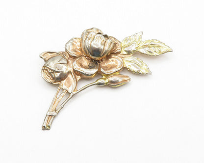 925 Sterling Silver  Vintage Shiny Tied Flowers Motif Brooch Pin  BP5629