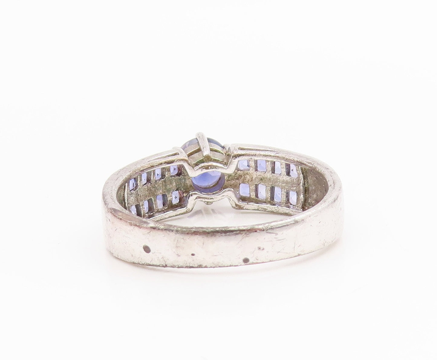 925 Sterling Silver Vintage Ring Elegant Sapphire Statement Band  Sz 10  RG34639
