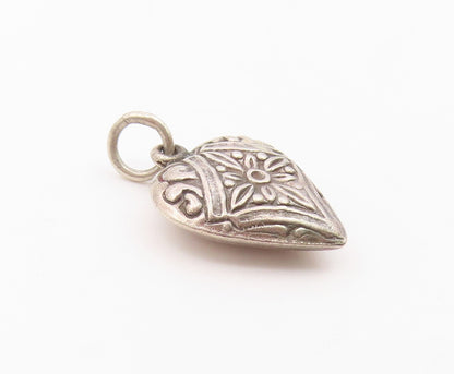 925 Sterling Silver  Vintage Floral Detailed Love Heart Pendant  PT21361