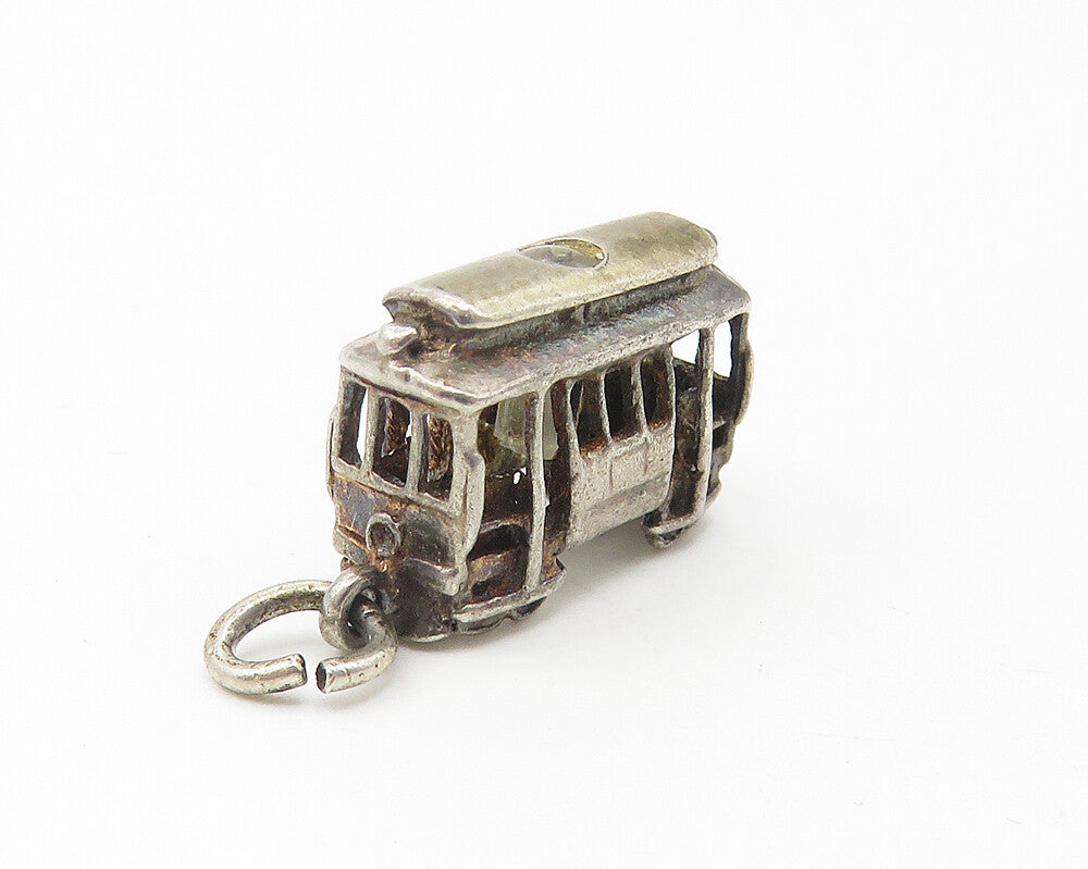 925 Sterling Silver  Vintage Petite Dark Tone Trolley Cable Car Pendant PT8882