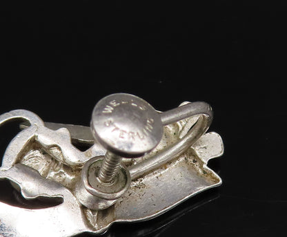 925 Sterling Silver Vintage Praying Angel Evil Devil Screw Back Earrings EG12160