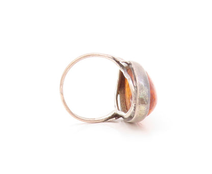 925 Sterling Silver Vintage Ring POLAND Large Oval Honey Amber  Sz 8.5  RG32822