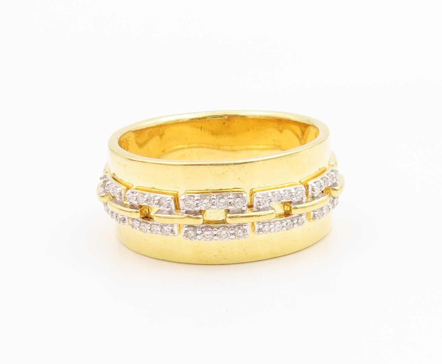 925 Sterling Silver Vintage Ring Gold Plated CZ Chain Link Band  Sz 9  RG36229