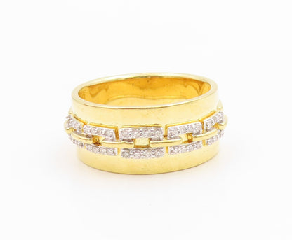925 Sterling Silver Vintage Ring Gold Plated CZ Chain Link Band  Sz 9  RG36229