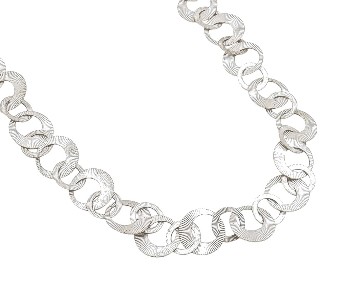 925 Sterling Silver Vintage Necklace Chunky Etched Geometric Circle Link  NE4744