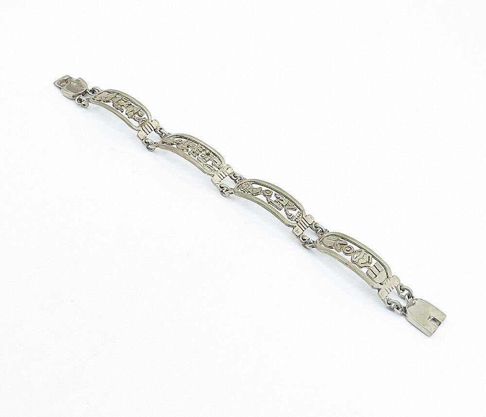 925 Silver Vintage Antique Hieroglyphics Cartouche Chain Bracelet BT2109