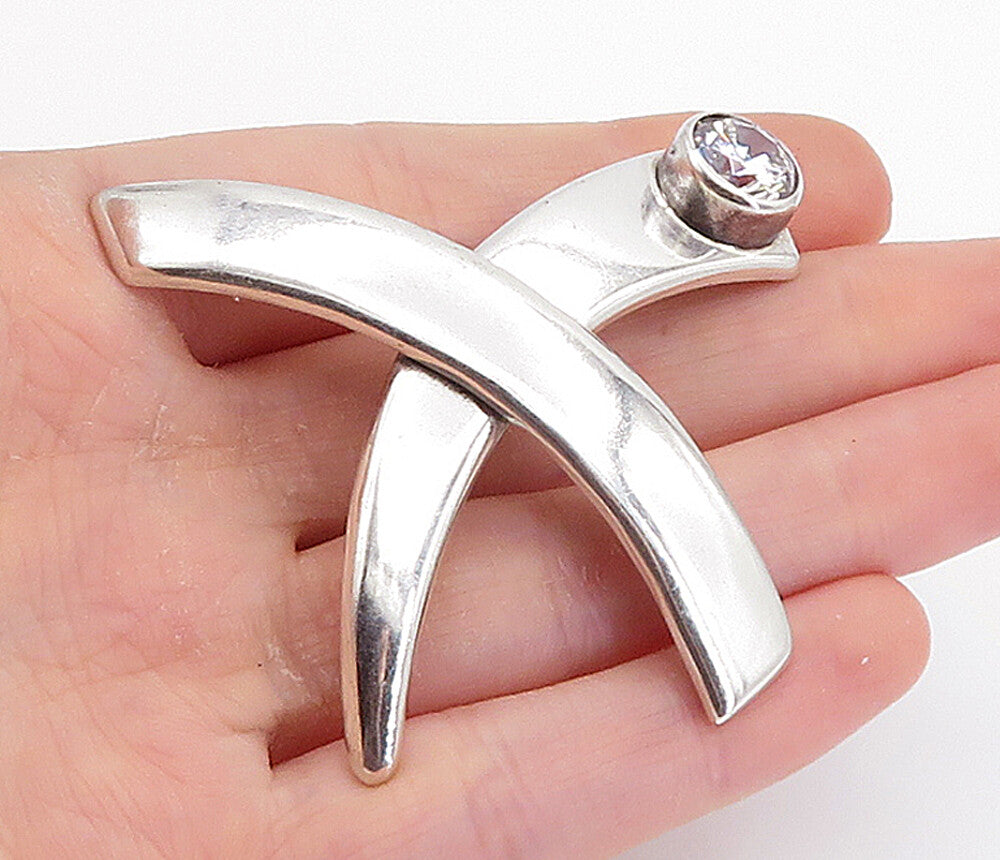 LOS BALLESTEROS MEXICO 925 Silver  Vintage Cubic Zirconia Brooch Pin  BP2815