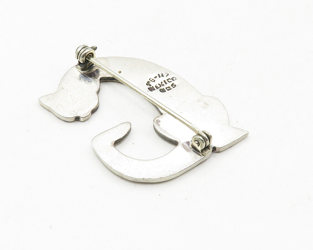 MEXICO 925 Sterling Silver  Vintage Sitting Cat G Initial Brooch Pin  BP3747