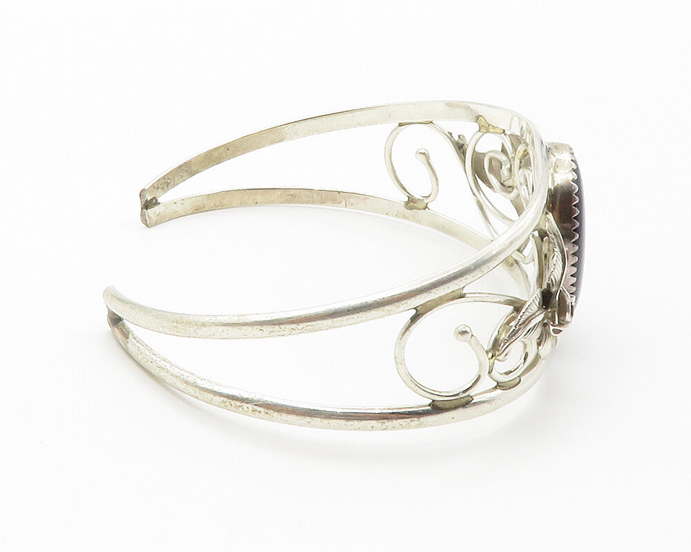 ART ACOYA ZUNI 925 Silver  Vintage Abalone Floral Vine Cuff Bracelet  BT5621