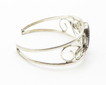 ART ACOYA ZUNI 925 Silver  Vintage Abalone Floral Vine Cuff Bracelet  BT5621