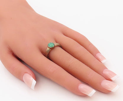 925 Sterling Silver Vintage Ring Grooved Oval Cut Green Gemstone Sz 7.5  RG30753