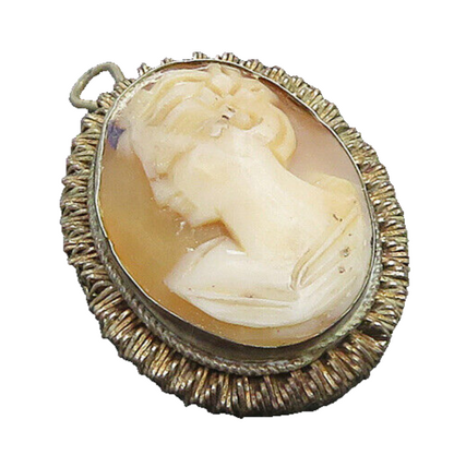 925 Sterling Silver  Vintage Antique Carved Woman Cameo Brooch Pin  BP9015
