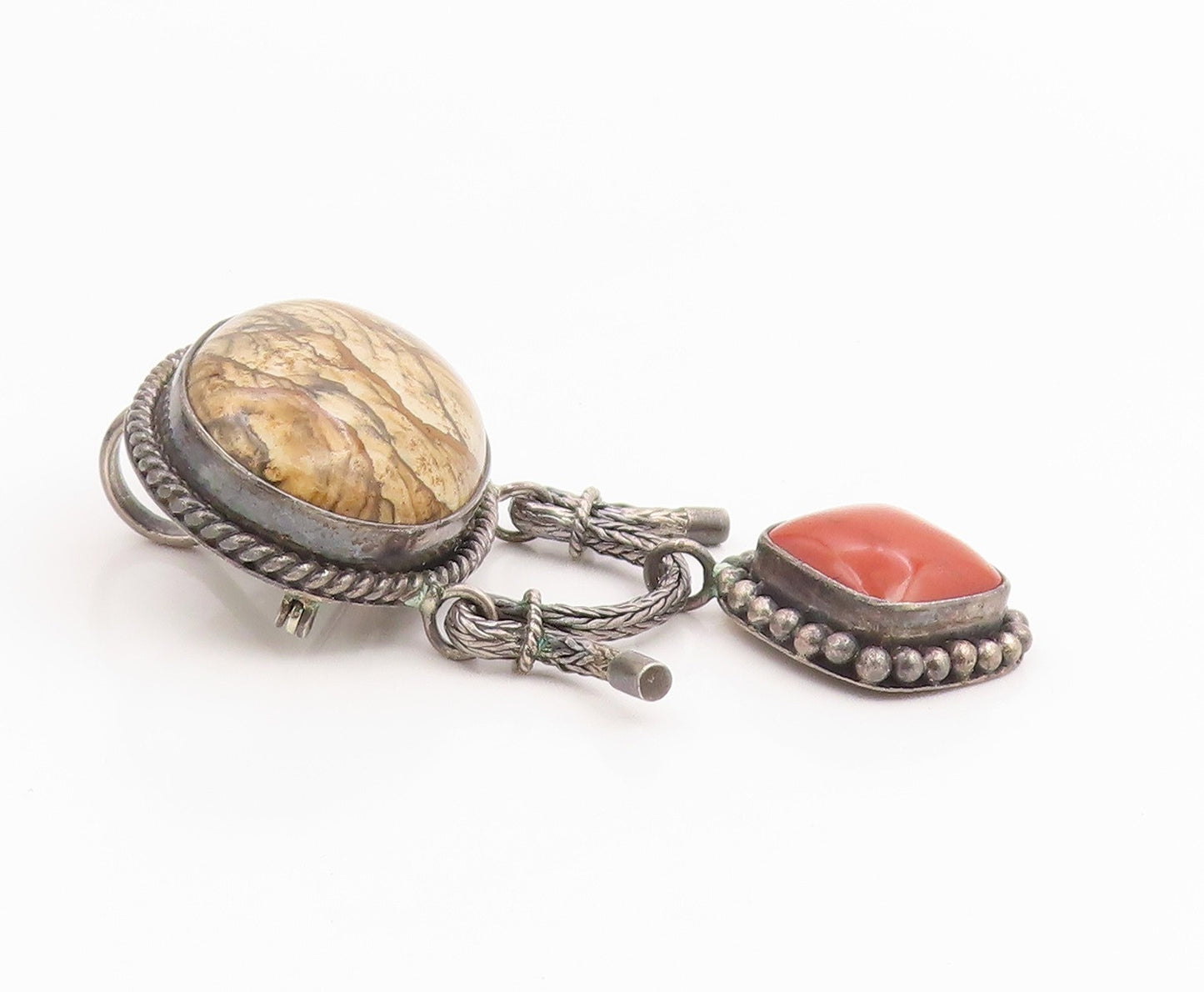 925 Sterling Silver Vintage Brooch Pin SUARTI BALI Jasper & Agate  BP12443