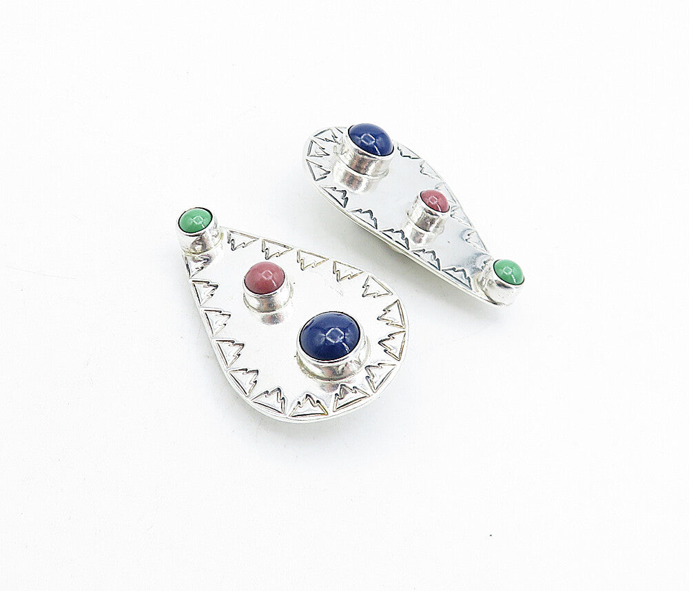 CARSI MEXICO 925 Silver  Vintage Lapis Lazuli Shiny Non Pierce Earrings EG2720