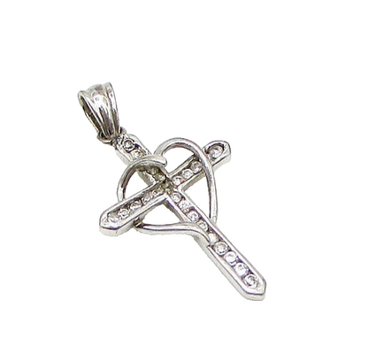 925 Sterling Silver  White Cubic Zirconia Cross Love Drop Pendant  PT2486