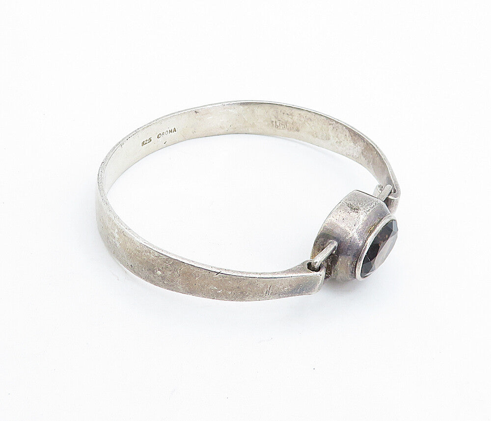 BOMA 925 Sterling Silver  Vintage Smoky Topaz Hook Bangle Bracelet  BT2485