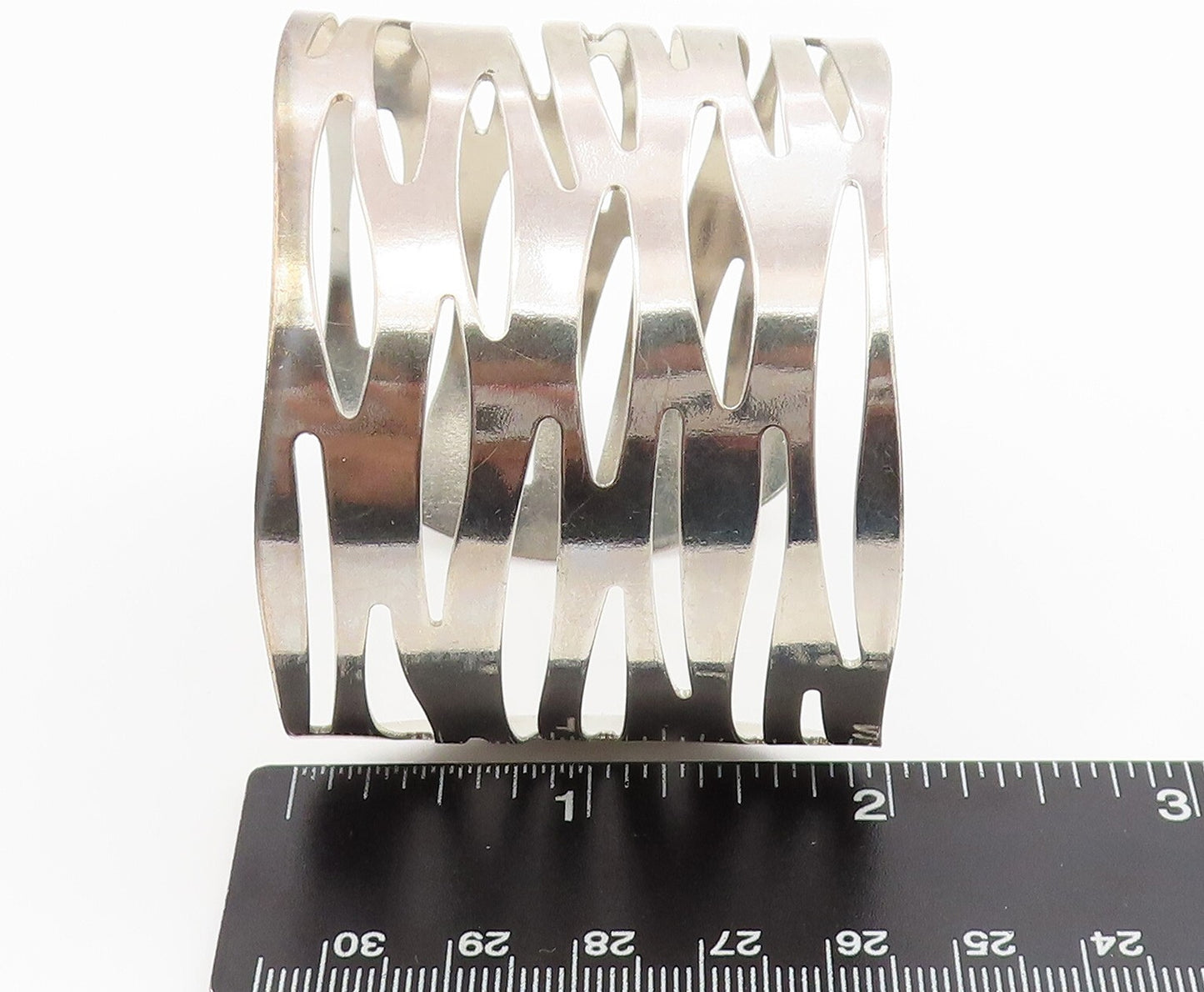 925 Sterling Silver Vintage Bracelet Large Tiger Strips Cutout Cuff  BT11030