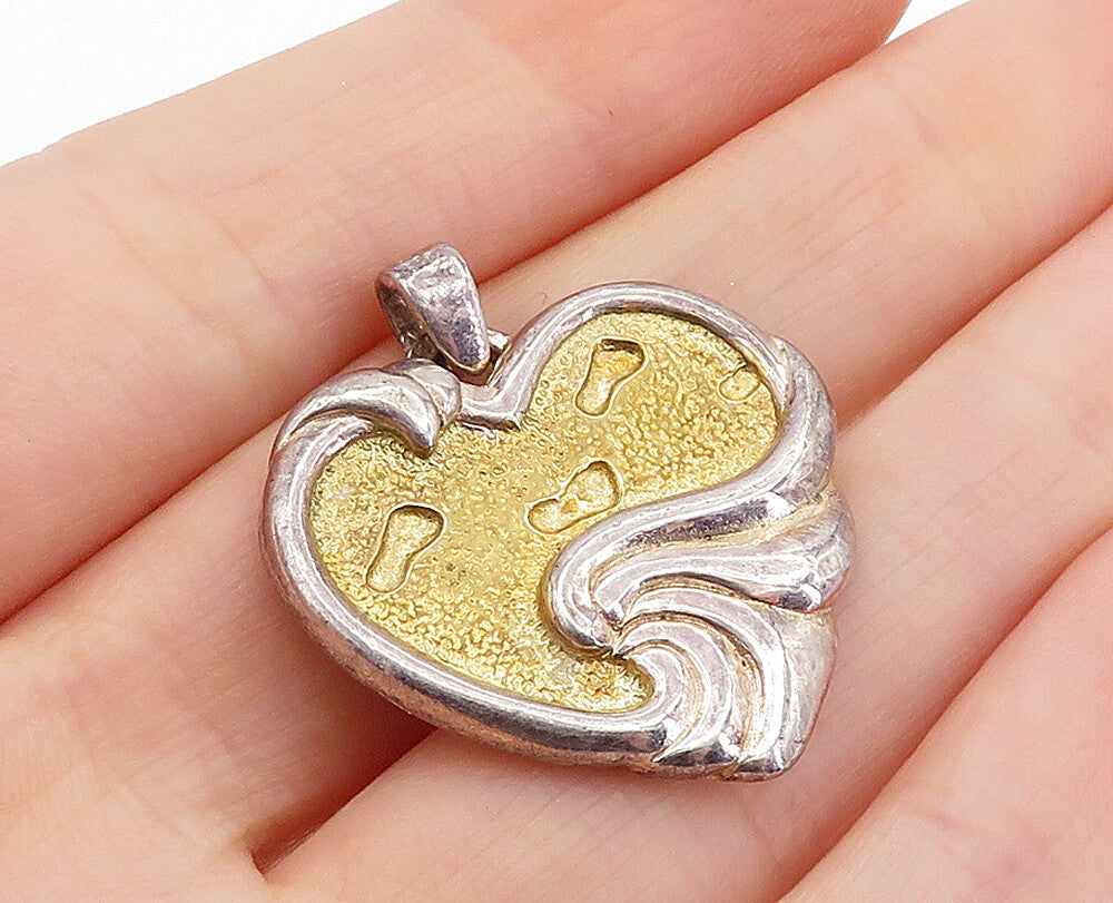 GORHAM 925 Sterling Silver  Vintage Love Heart Etched Quote Pendant  PT5381