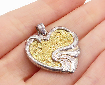 GORHAM 925 Sterling Silver  Vintage Love Heart Etched Quote Pendant  PT5381