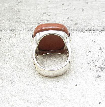 925 Sterling Silver  Red Jasper Floral Wrapped Solitaire Ring Sz 7  RG1570