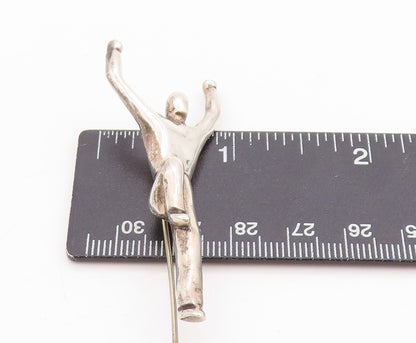 925 Sterling Silver Vintage Pin 3D Carved Flying Man Lapel Pin Design  TR3973