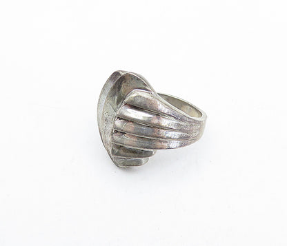 925 Sterling Silver  Vintage Dark Tone Fluted Design Band Ring Sz 6.5  RG4181