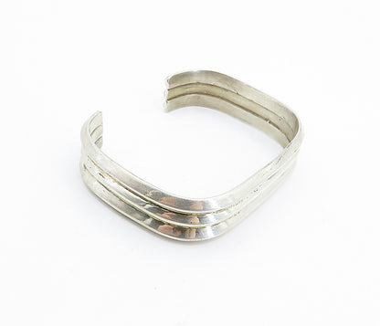 MEXICO 925 Sterling Silver  Vintage Shiny Fluted Square Cuff Bracelet  BT2812