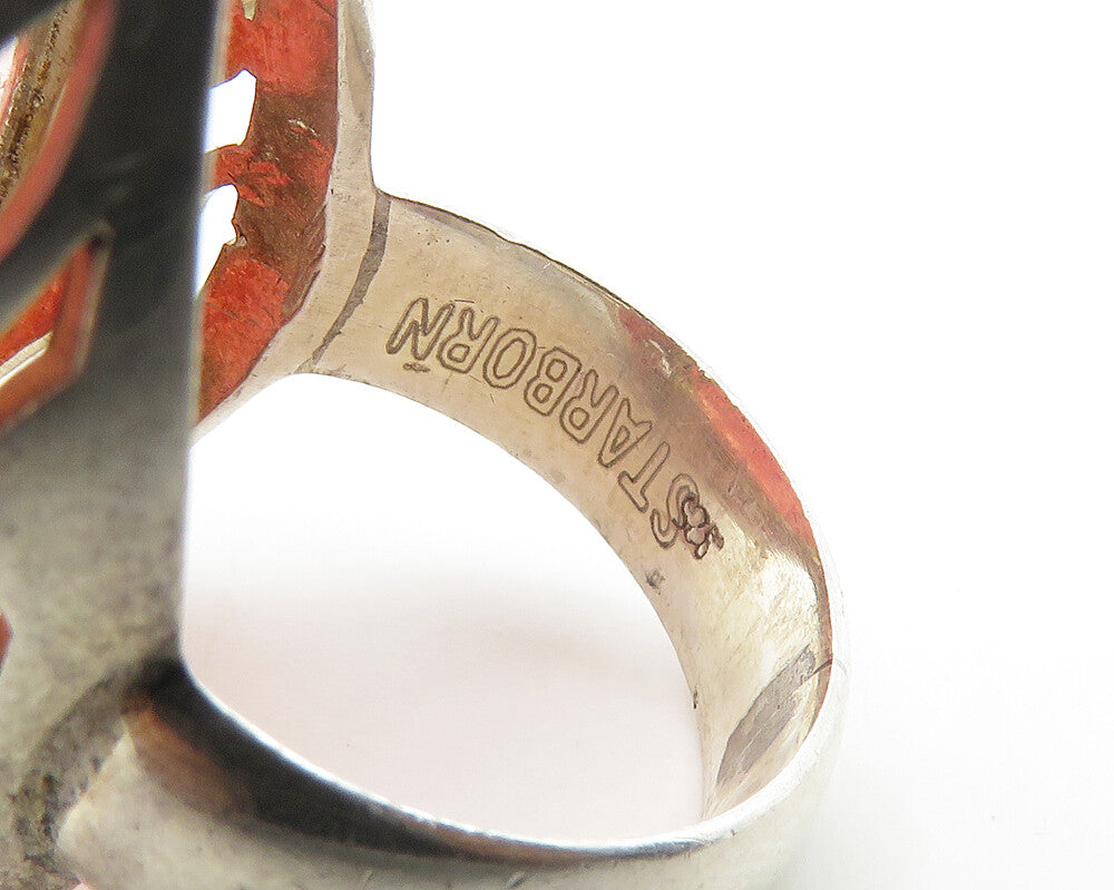 STARBORN 925 Silver Vintage Rhodochrosite Cutout Cocktail Ring Sz 8 RG18332