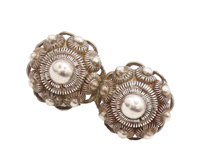 925 Sterling Silver Vintage Brooch Pin Solid Coiled Wire Domed Flowers  BP10548
