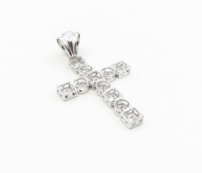 925 Sterling Silver  Shiny Cubic Zirconia Religious Cross Pendant  PT6482