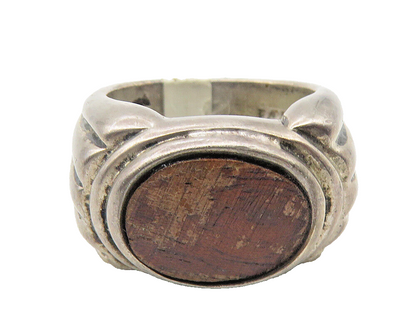 925 Sterling Silver  Vintage Wooden Detail Ribbed Dome Band Ring Sz 7  RG11578