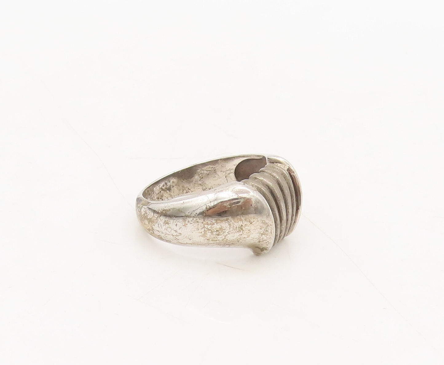 925 Sterling Silver Vintage Ring Minimalist Solid Carved Wing Sz 6.5 RG27562