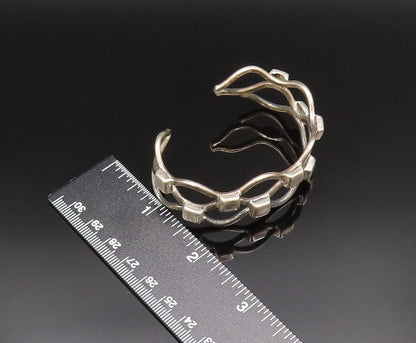 MEXICO 925 Silver  Vintage Wavy Open Square Pattern Cuff Bracelet  BT9579
