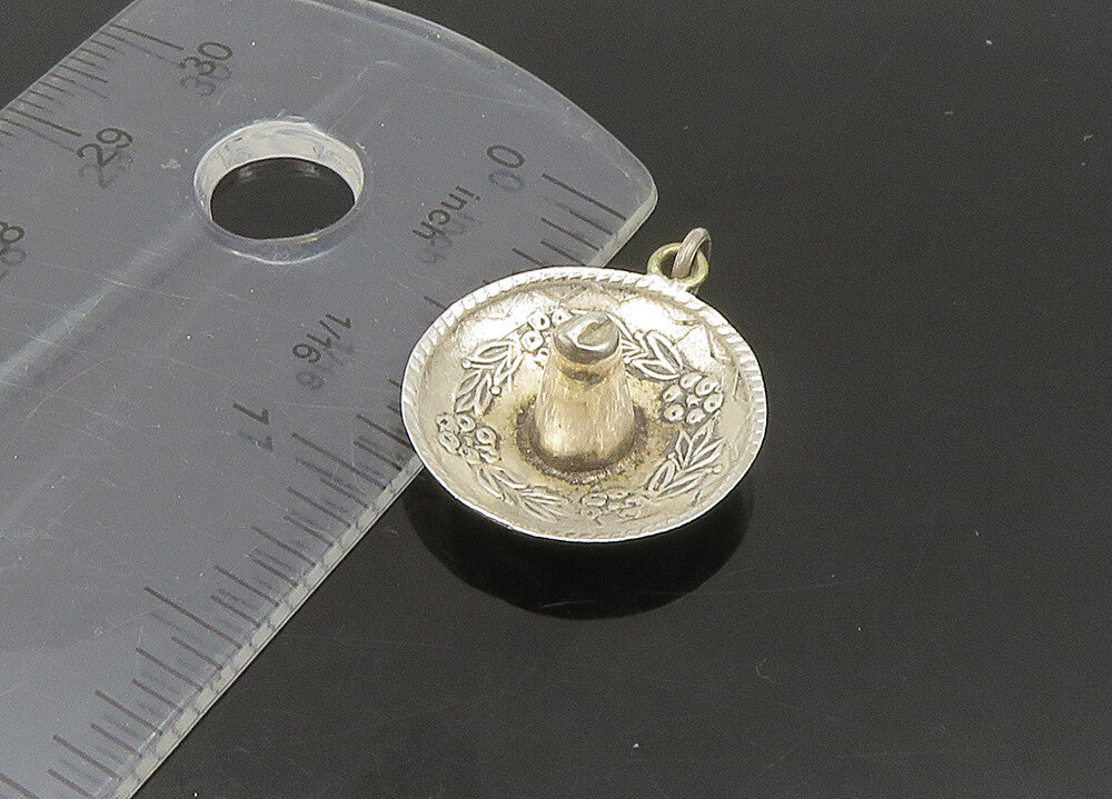 925 Sterling Silver  Vintage Petite Floral Sombrero Hat Pendant  PT18532