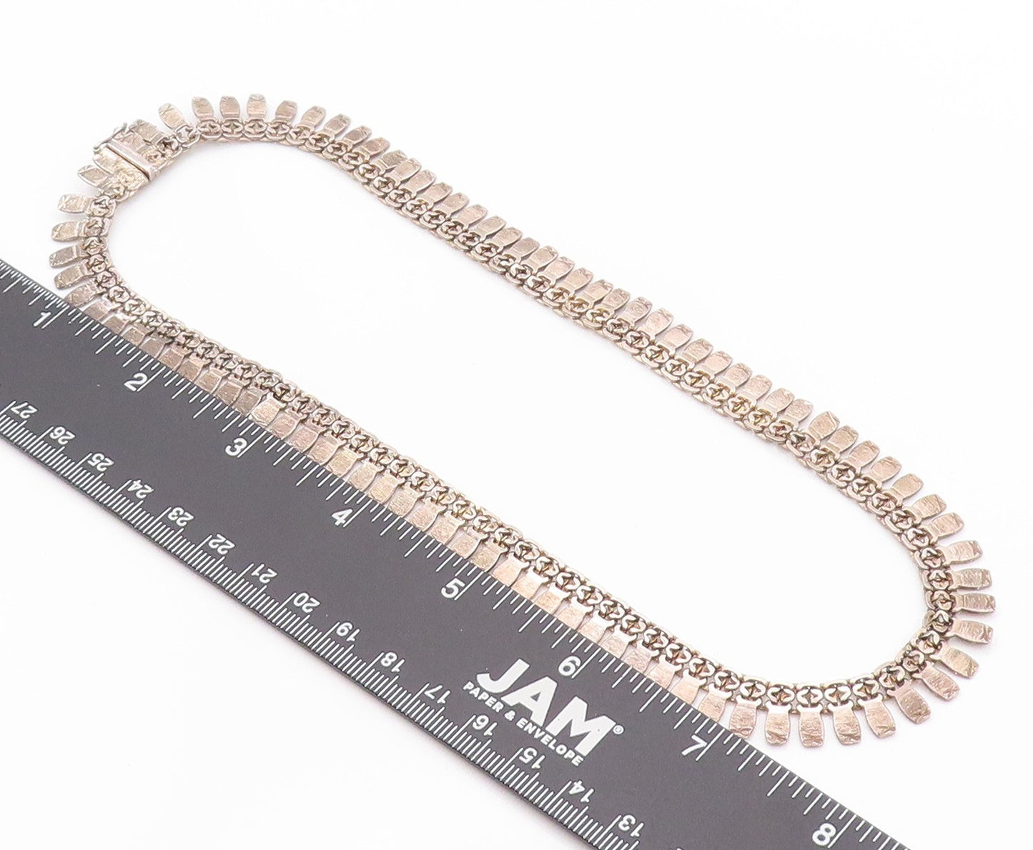 925 Sterling Silver Vintage Necklace Carved Small Flat Rectangular Links  NE4572