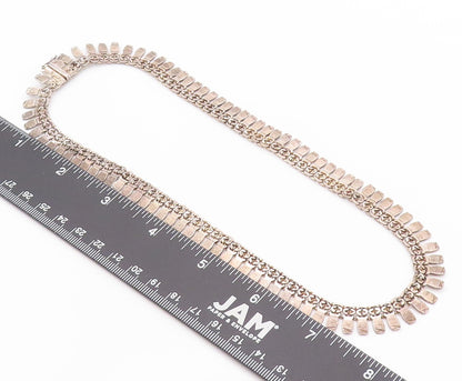 925 Sterling Silver Vintage Necklace Carved Small Flat Rectangular Links  NE4572