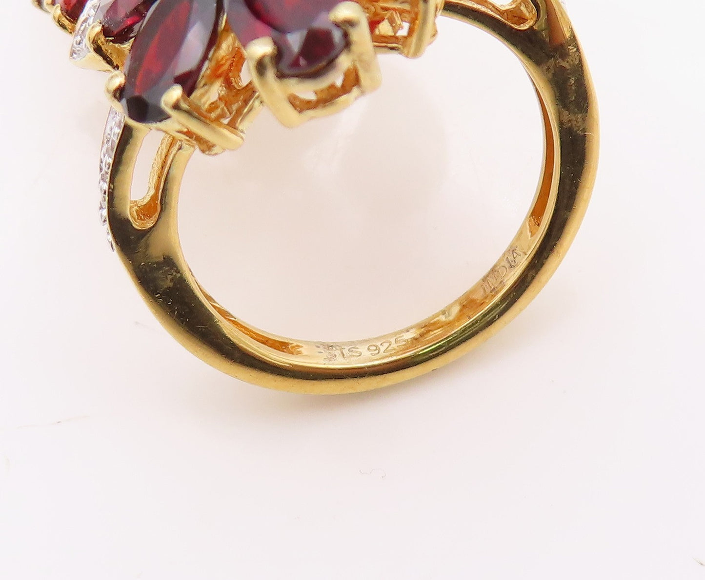 925 Sterling Silver Vintage Ring Gold Plated Garnet CZ Spinel  Sz 5  RG32210