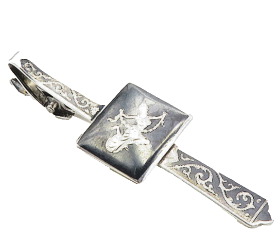 SIAM 925 Sterling Silver  Vintage Black Enamel Niello Dancer Tie Clip  TR1569