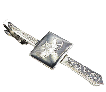 SIAM 925 Sterling Silver  Vintage Black Enamel Niello Dancer Tie Clip  TR1569