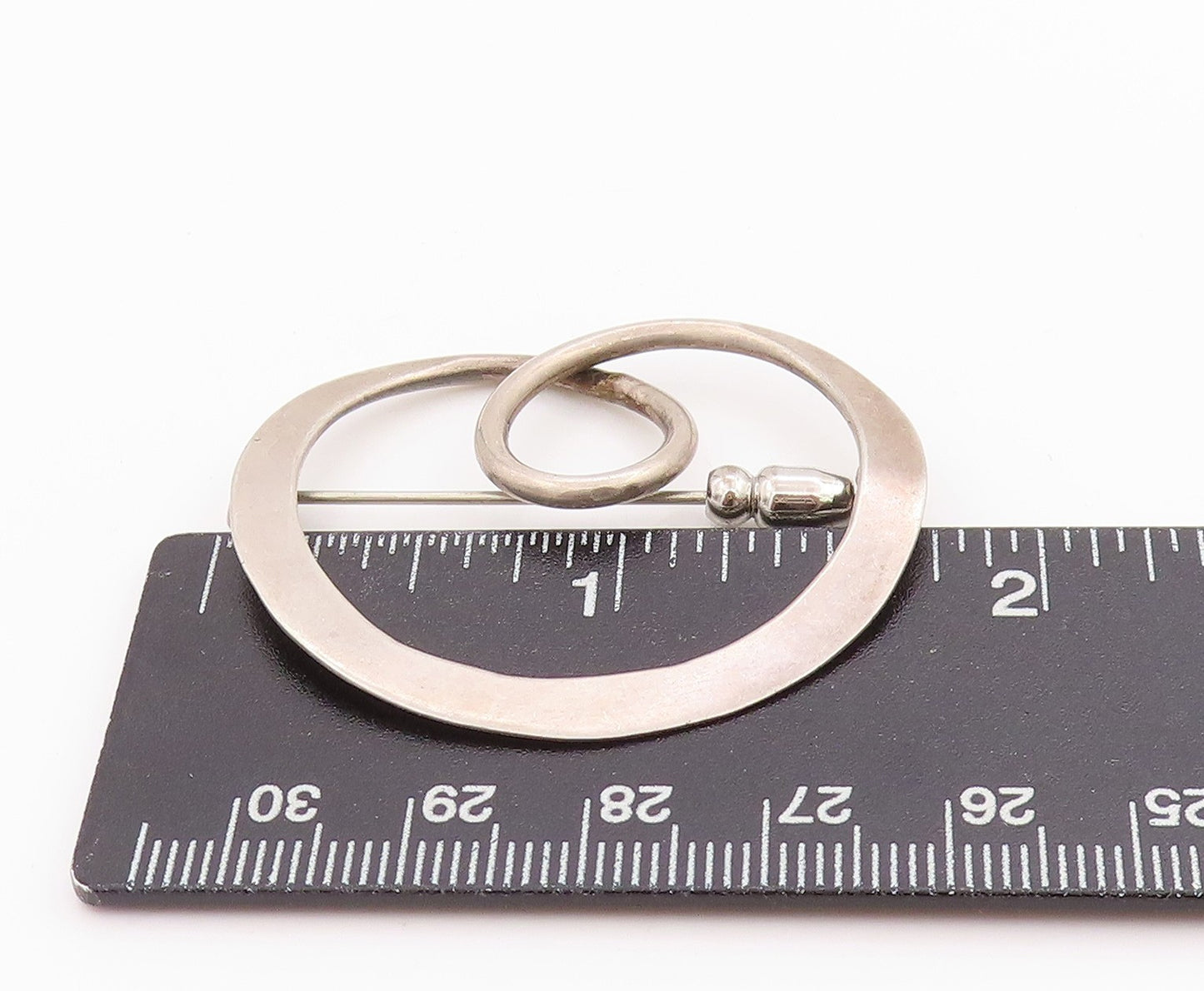 925 Sterling Silver Vintage Brooch Designer Looped Double Ring  BP11745